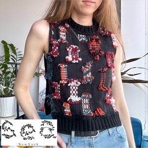 SEA Cut-out side Knit Top Black Red Shirting Panels Tweed XS (2)